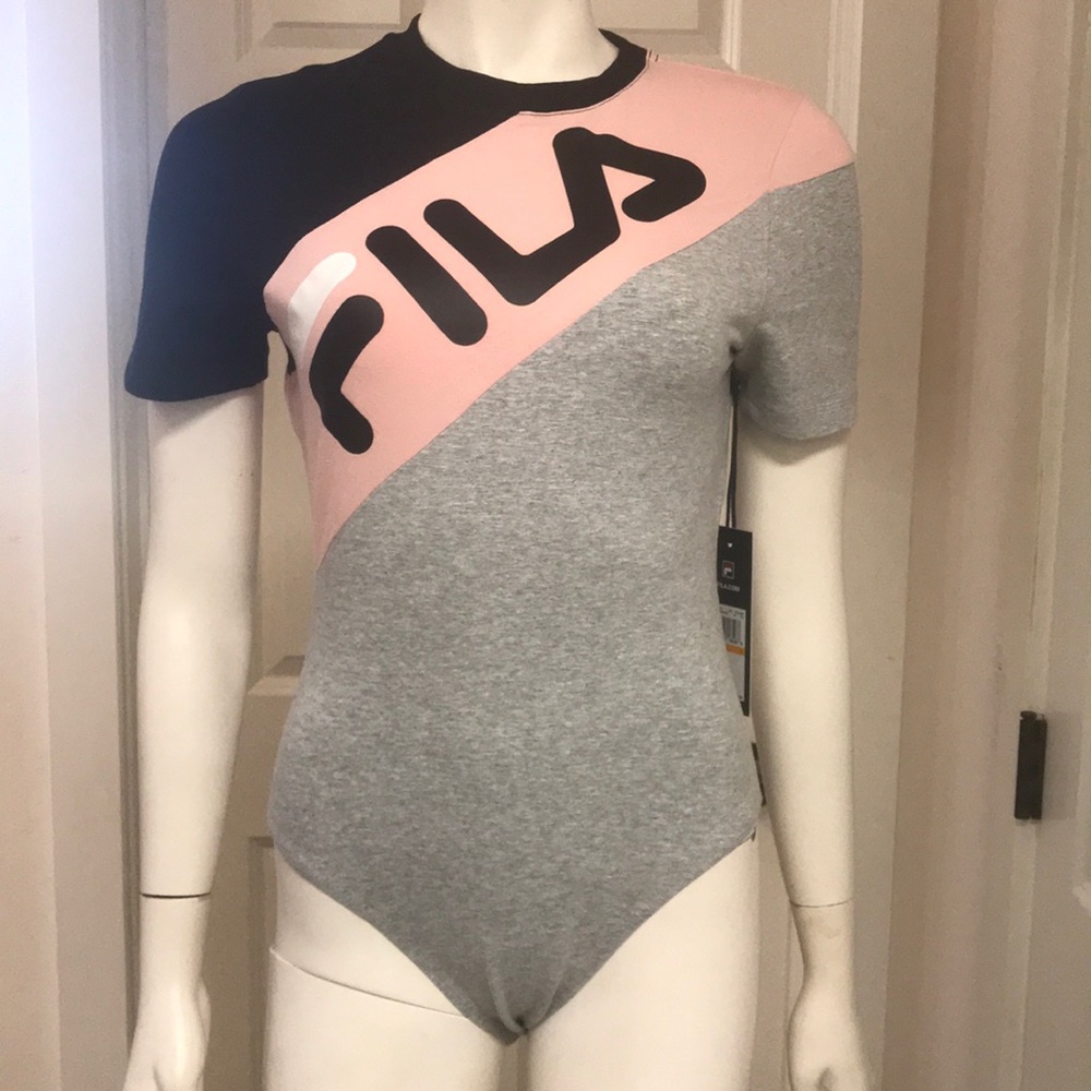 Fila Colorblock Grey Pink Black Logo Bodysuit